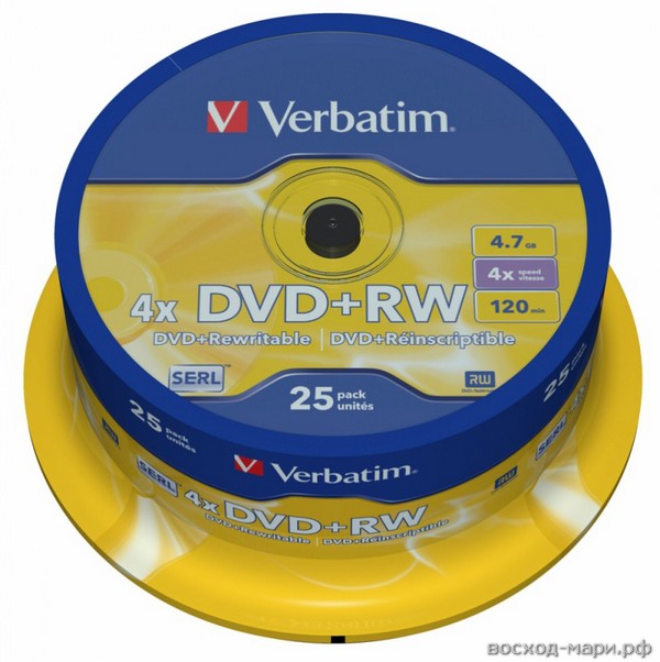 DVD+RW 4x 4.7Gb Verbatim Cake Box /25/