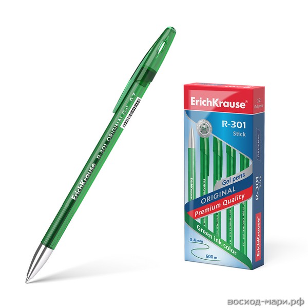 Ручка гел. зеленая 0,5мм "R-301 Gel Stick Original" /12/