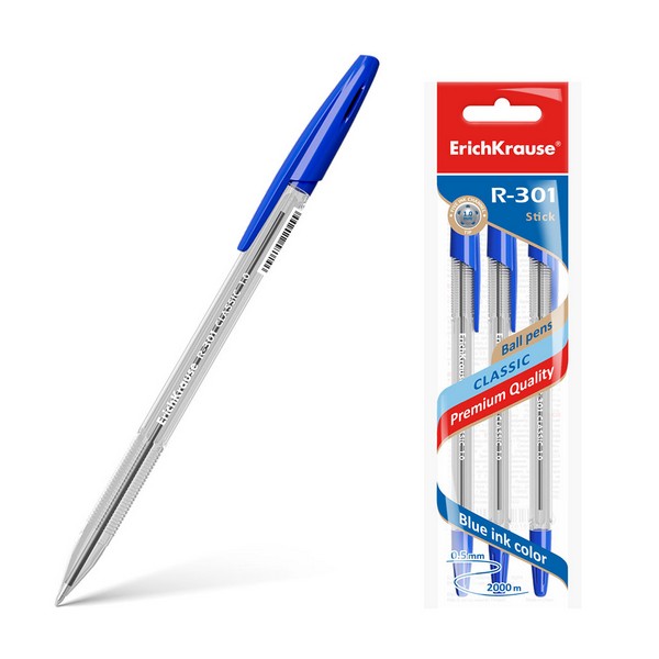 Ручка шар. синяя 1,0мм "R-301 Classic Stick" 3шт в пакете /12/
