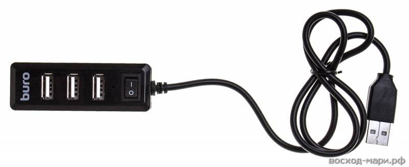USB-хаб 4порта пассивный Buro USB2.0 50см черный