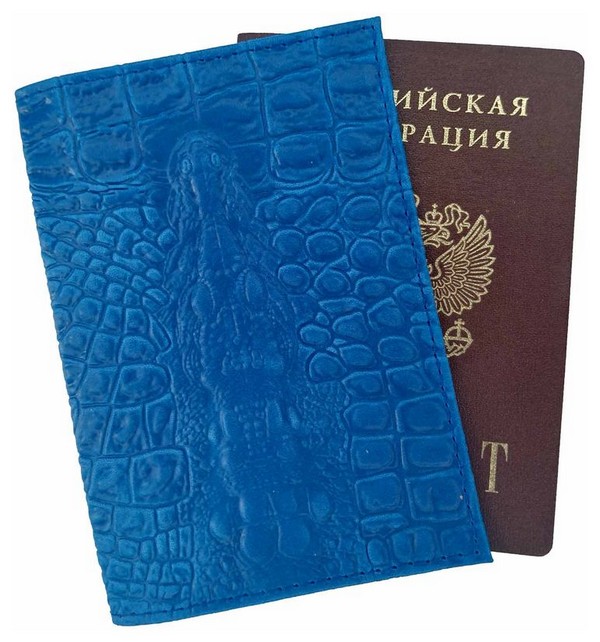 Обложка д/паспорта нат. кожа "Данди" голубой