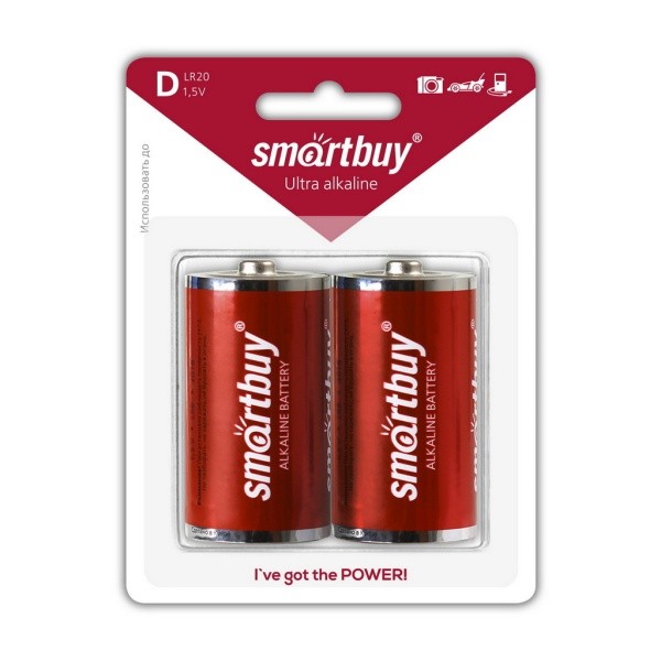 Батарейка D алкалин. Smartbuy LR20/2B /цена за упак. 2шт/