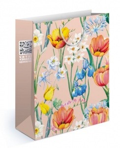 Пакет подар. бум. 26х33х13см "Весенние цветы на персиковом"
