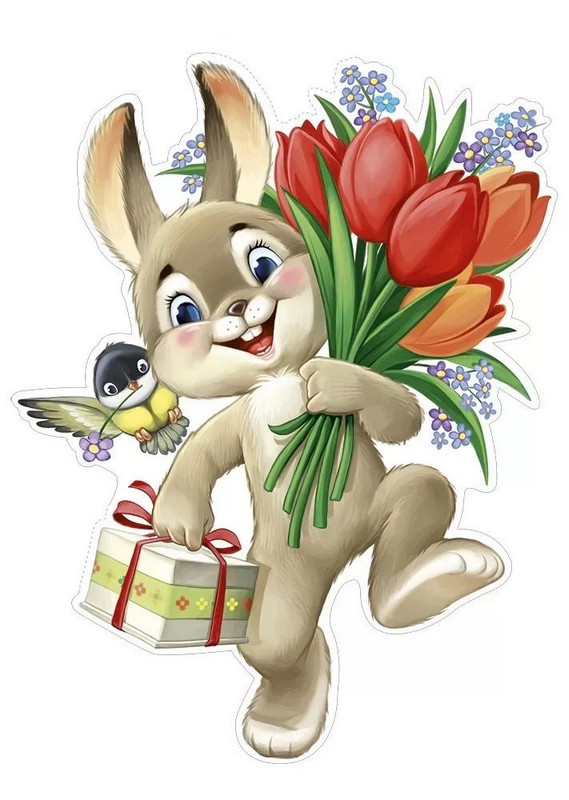 Плакат А3 "Заяц и синица с тюльпанами"