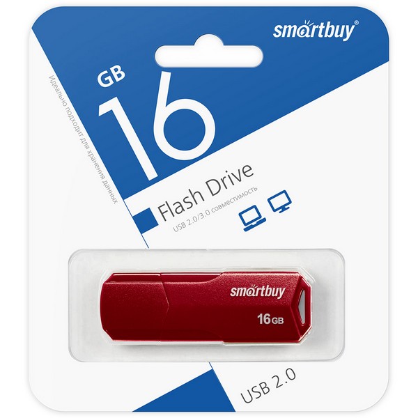 Флэш-драйв  16Gb USB2.0 Smartbuy CLUE Burgundy
