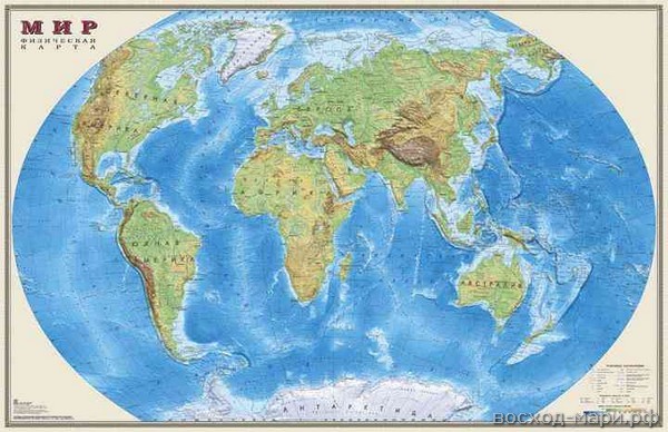Карта мира физическая интерактив. на рейках 101х66см