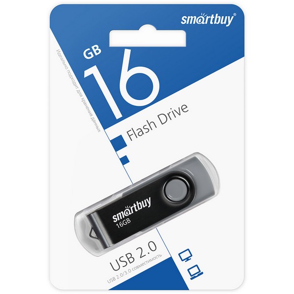 Флэш-драйв  16Gb USB2.0 Smartbuy Twist Black