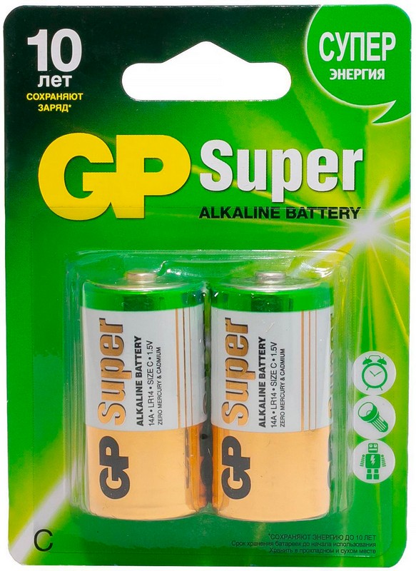 Батарейка C алкалин. GP Super LR14 /цена за упак. 2шт/