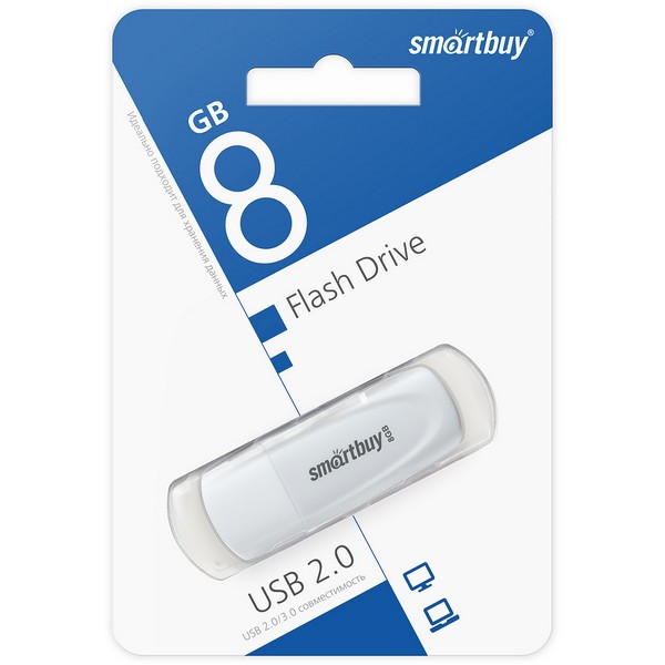 Флэш-драйв   8Gb USB2.0 Smartbuy Scout White