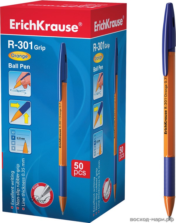 Ручка шар. синяя 0,7мм "R-301 Orange Stick&Grip" /50/