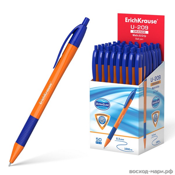 Ручка шар. авт. синяя 1,0мм "Ultra Glide Technology U-209 Orange" /50/